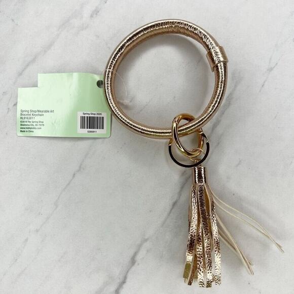 The Spring Shop Metallic Gold Faux Leather Bangle Bracelet Keychain Keyring - Picture 5 of 9